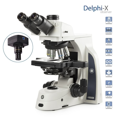 Delphi-X Trinocular Microscope W/18MP USB 3 Digital Camera W/Pair Of Focusable Widefield Eyepieces
